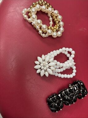 Set of Three Beaded Bracelets - White, Gold & Black - Bundle of three- NWOT
